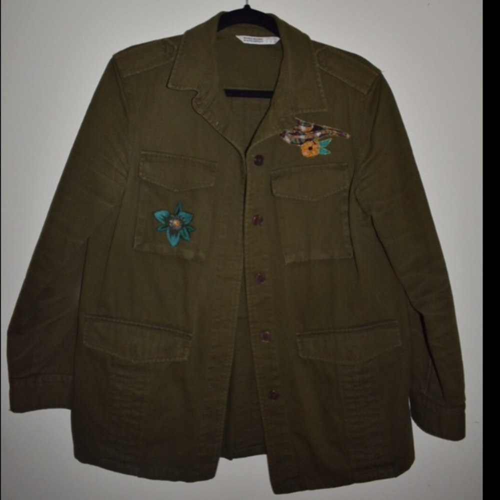Zara Basic Denim MilitaryStyle Nature Motif Jacket